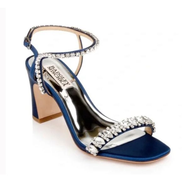 Badgley Mischka Sandals Size 9.5 Blue Marilee Open Toe Embellished Heels - Picture 1 of 14